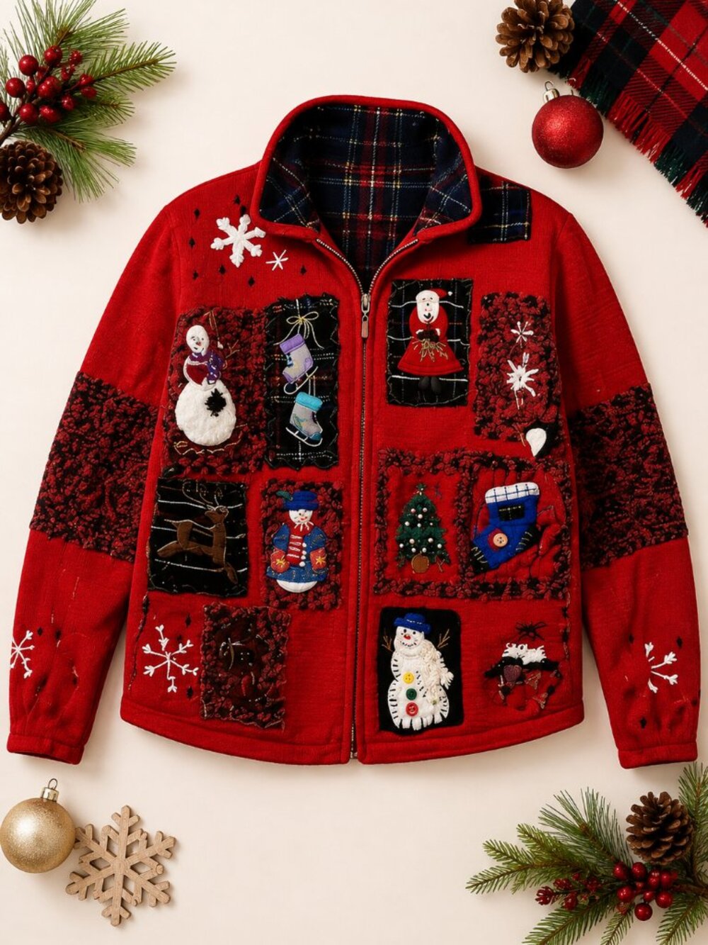 Studio Fa La La Christmas Zip Up Cardigan Sweater Jacket P/L Snowman Holiday